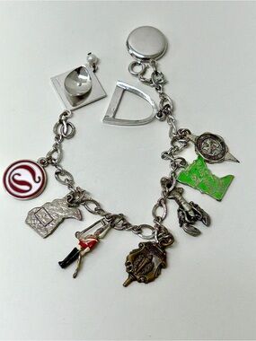 Mid Century Vintage Sterling Silver Chain Link Charm Bracelet